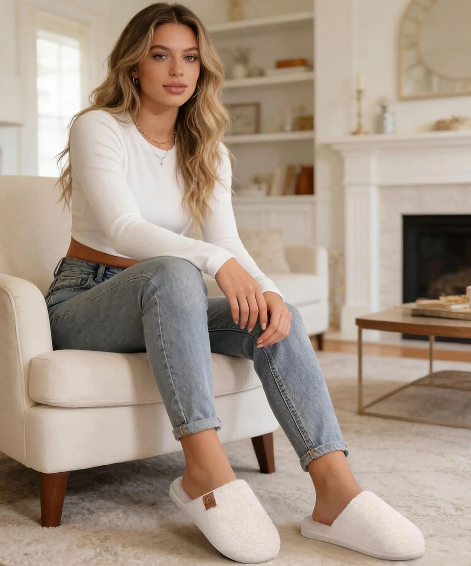 Shevalues Winter-Plüsch-Hausschuhe für Damen, warme Indoor-Slipper mit flachem Boden, flauschige, bequeme Baumwoll-Hausschuhe für Damen – Detail 9