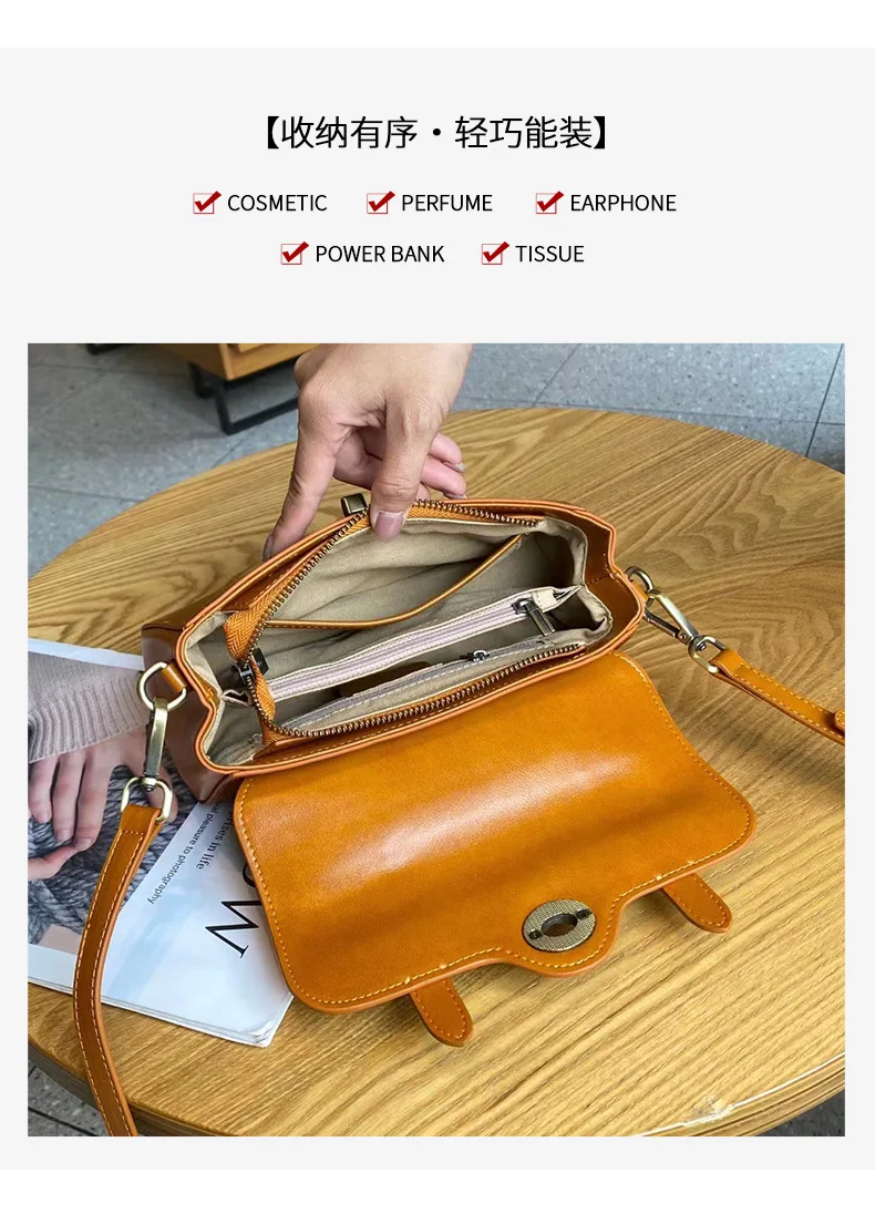 Vintage Full Grain Leather Crossbody Bag Women Small Shoulder Purse Summer Motorcycle Satchel Casual Outing