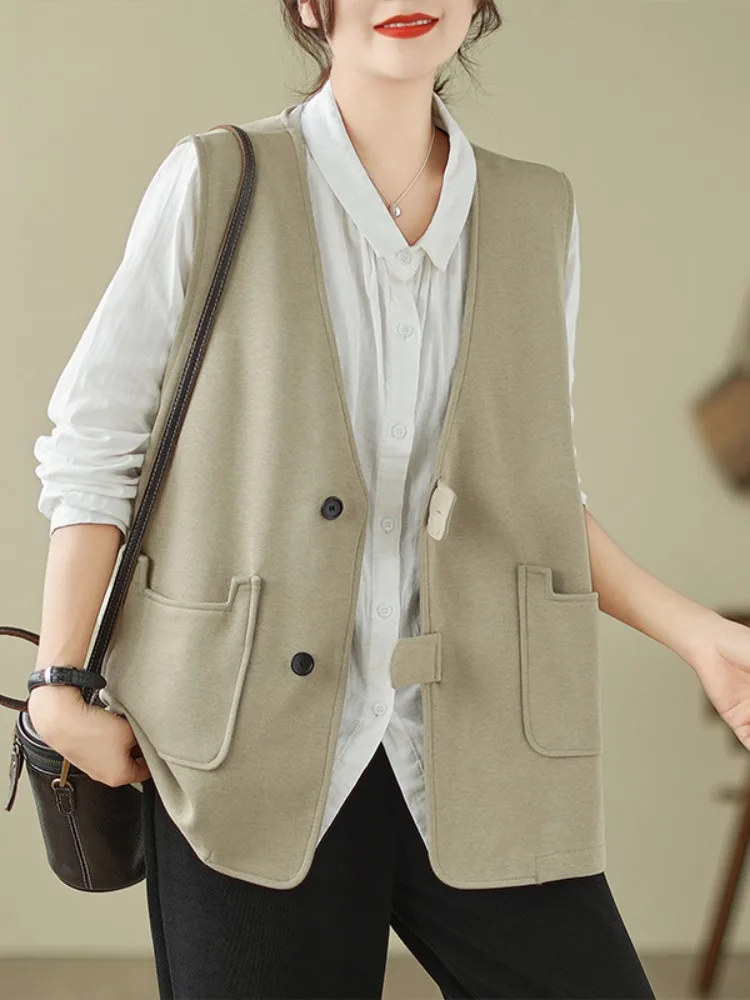 

Хлопковый жилет, верхняя одежда, свободный повседневный дизайн Svel V-Ne, женский весенне-осенний топ для мам, удобный дышащий топ