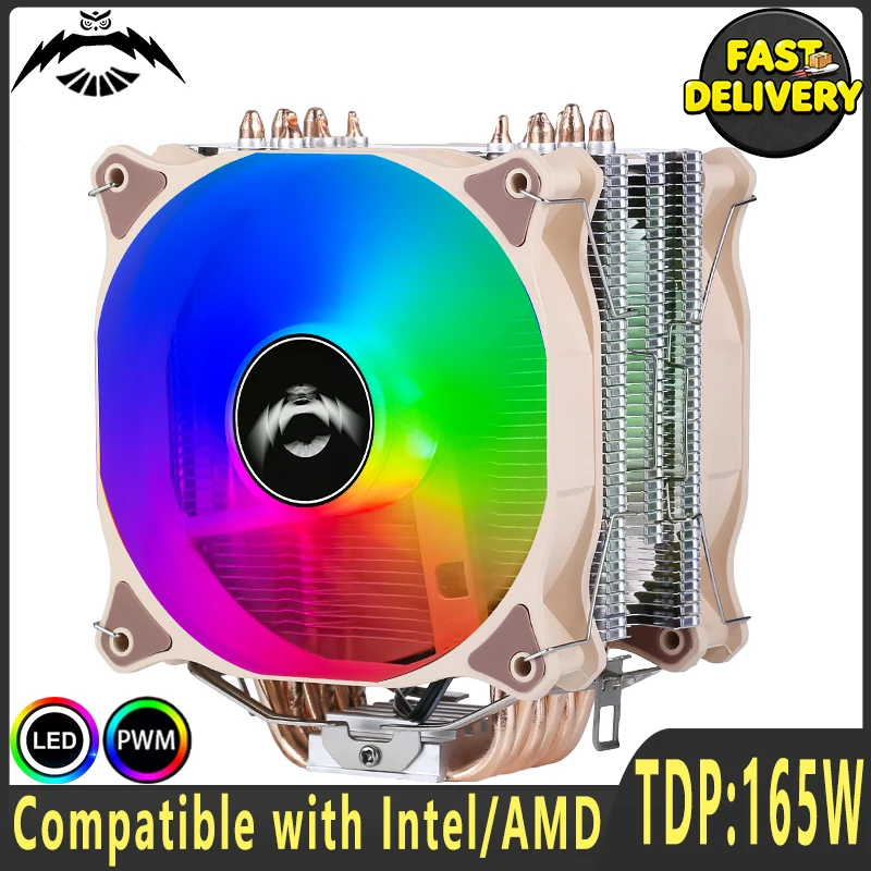 

Silent Office Computer Cooling 120mm Fan CPU Cooler Air-cooled 4/6 Heat Pipe Compatible LGA115x 1200 1700 18xx 2011 x79 x99 AMD