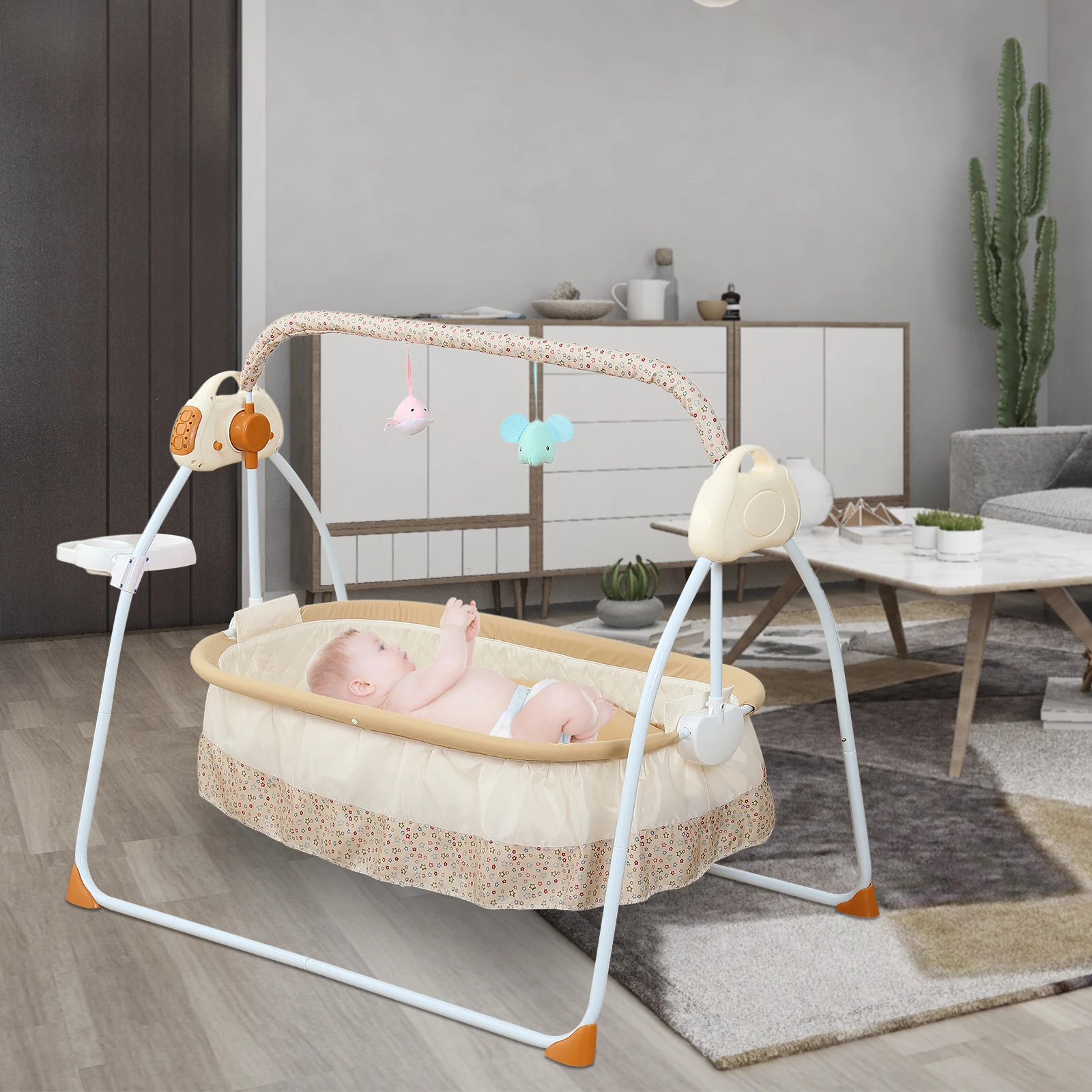 Portable Baby Swing Cradle – Bluetooth & USB Music, 5-Speed Adjustable, and Foldable for Travel