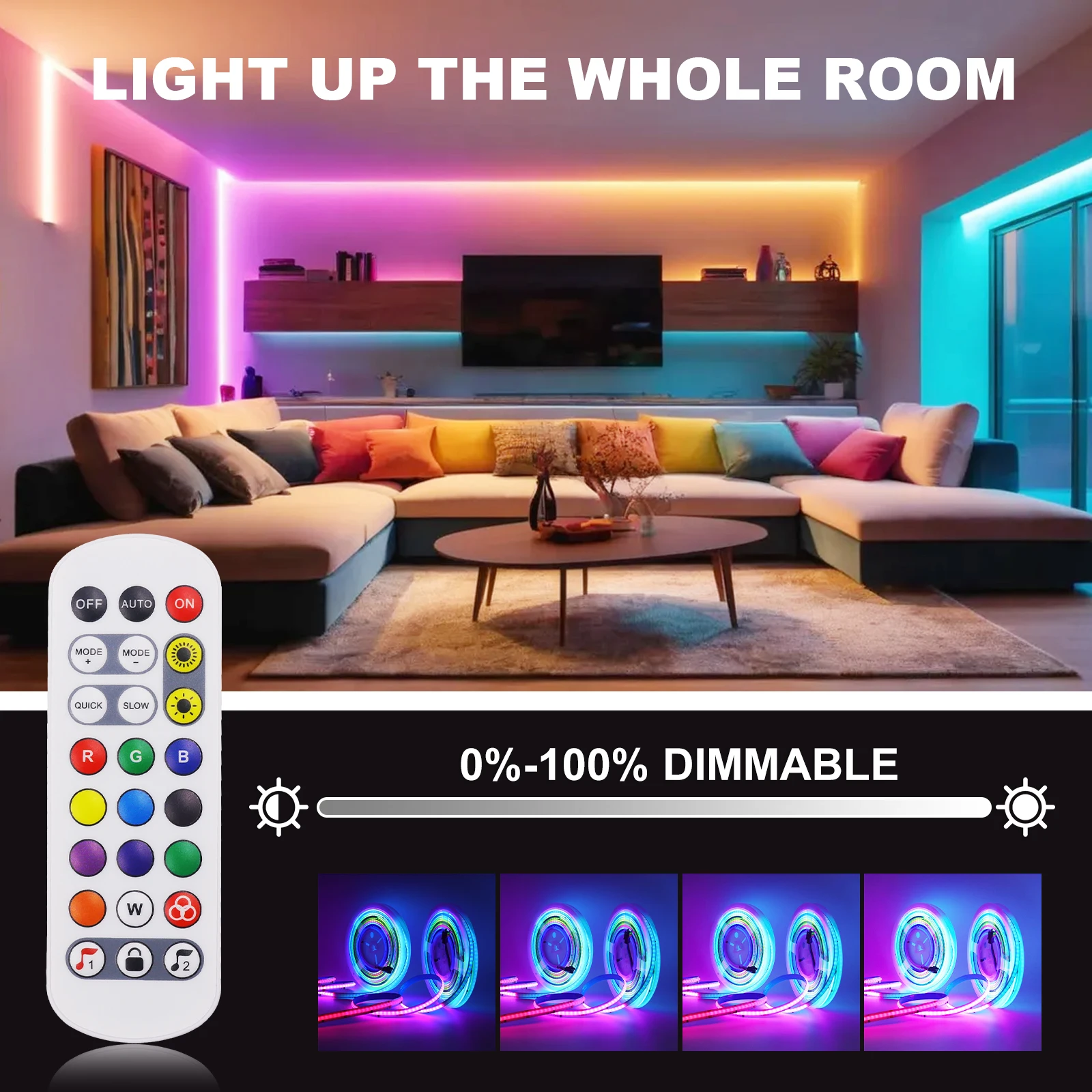 Tuya WIFI Dearm Color WS2811 RGB COB Strip DC 12V 24V 576LEDs TV BackLight Room Decoration Led Tape Diode Flexible Ribbon Light