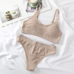 Ensemble de soutien-gorge sans couture pour femme, lingerie sexy, taille haute, culotte tanga en coton, soutien-gorge sans fil, bralette, soutien-gorge confortable, ensemble de sous-vêtements féminins