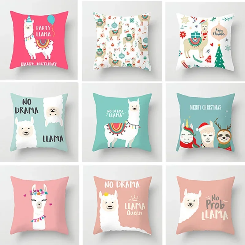 

45x45cm cute cartoon alpaca decorative pillowcase creative alpaca pillowcase printing pillowcase