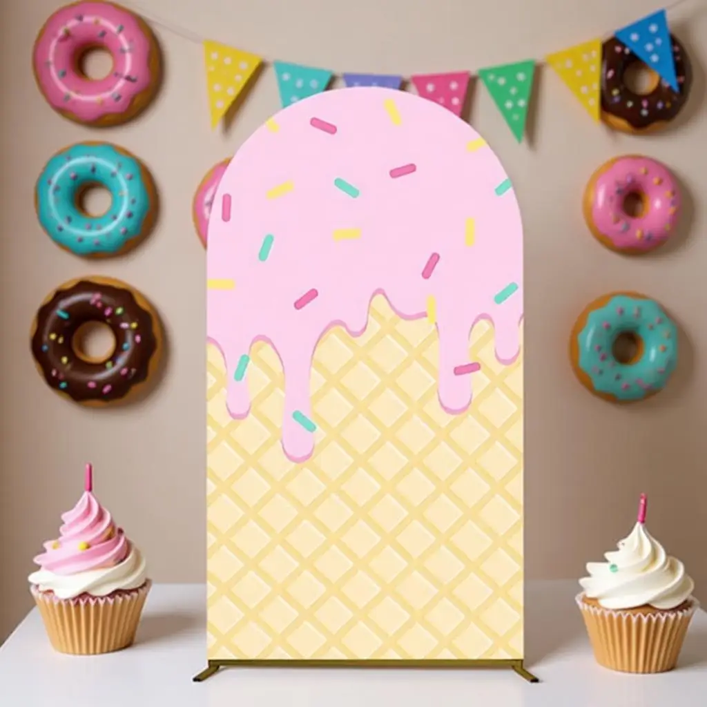 Sweet Donuts Girls Birthday Party Decor Arch Cover Backdrop Ice Cream Syrup Baby Shower Kids Portrait Custom Arch Bakground