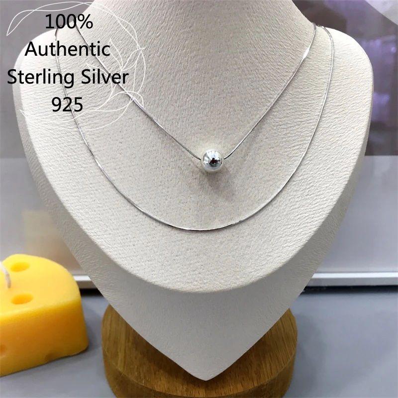 Sterling Double Layer Silver Ball Colar Prata Collier Argent Plata 925 Feminino Necklace Chain Jewelry For Women 목걸이 Original