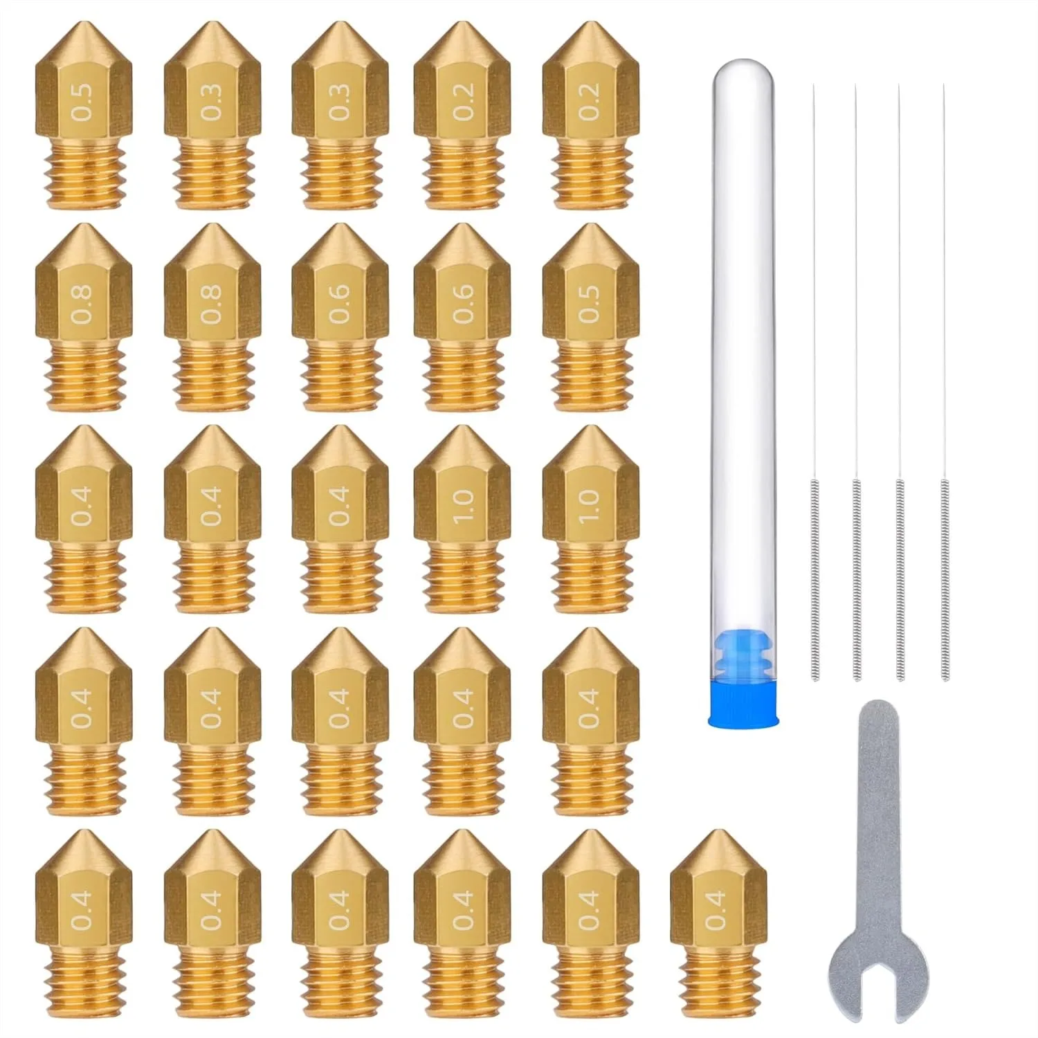 

26pcs 3D Printer Brass Nozzles Multi Size 0.2-1.0mm with Tools for 1.75mm Filament