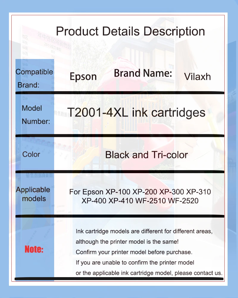 Vliaxh T200XL T2001 - T2004 ink Cartridges T200XL Compatible For Epson XP-100 XP-200 XP-300 XP-310 XP-400 XP-410 WF-2510 WF-2520