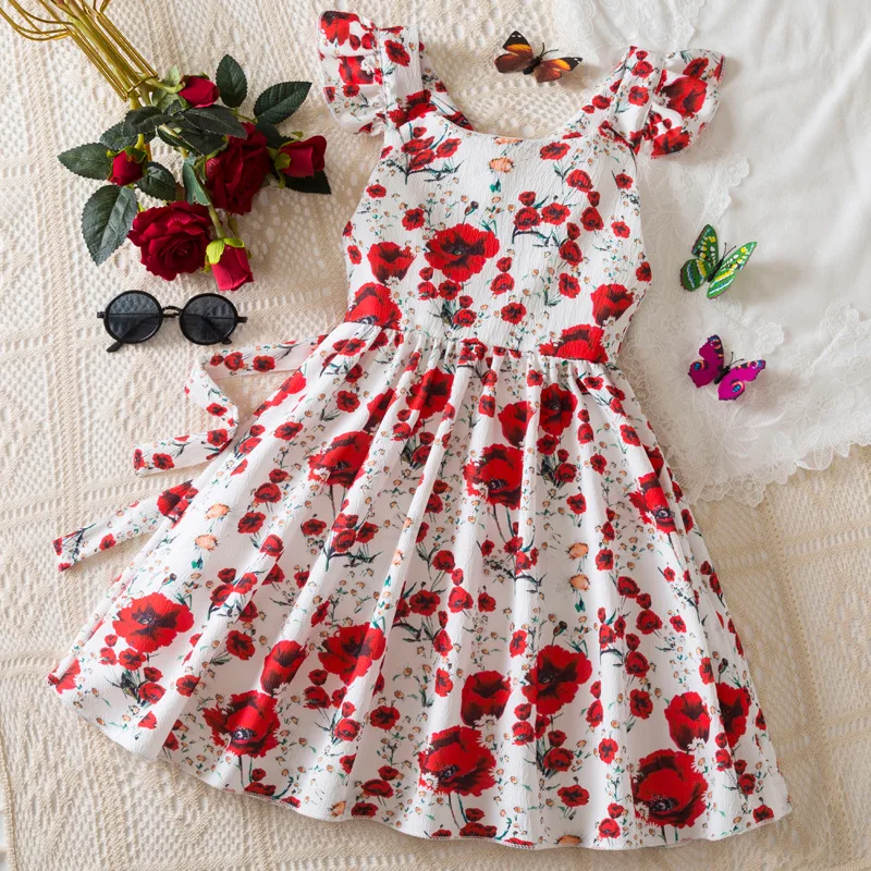 

Baby Girl Clothes Bohemian Flower Prints Dress For Kids Girl Backless Princess Dress Girls Birthday Party Evening Prom Vacation