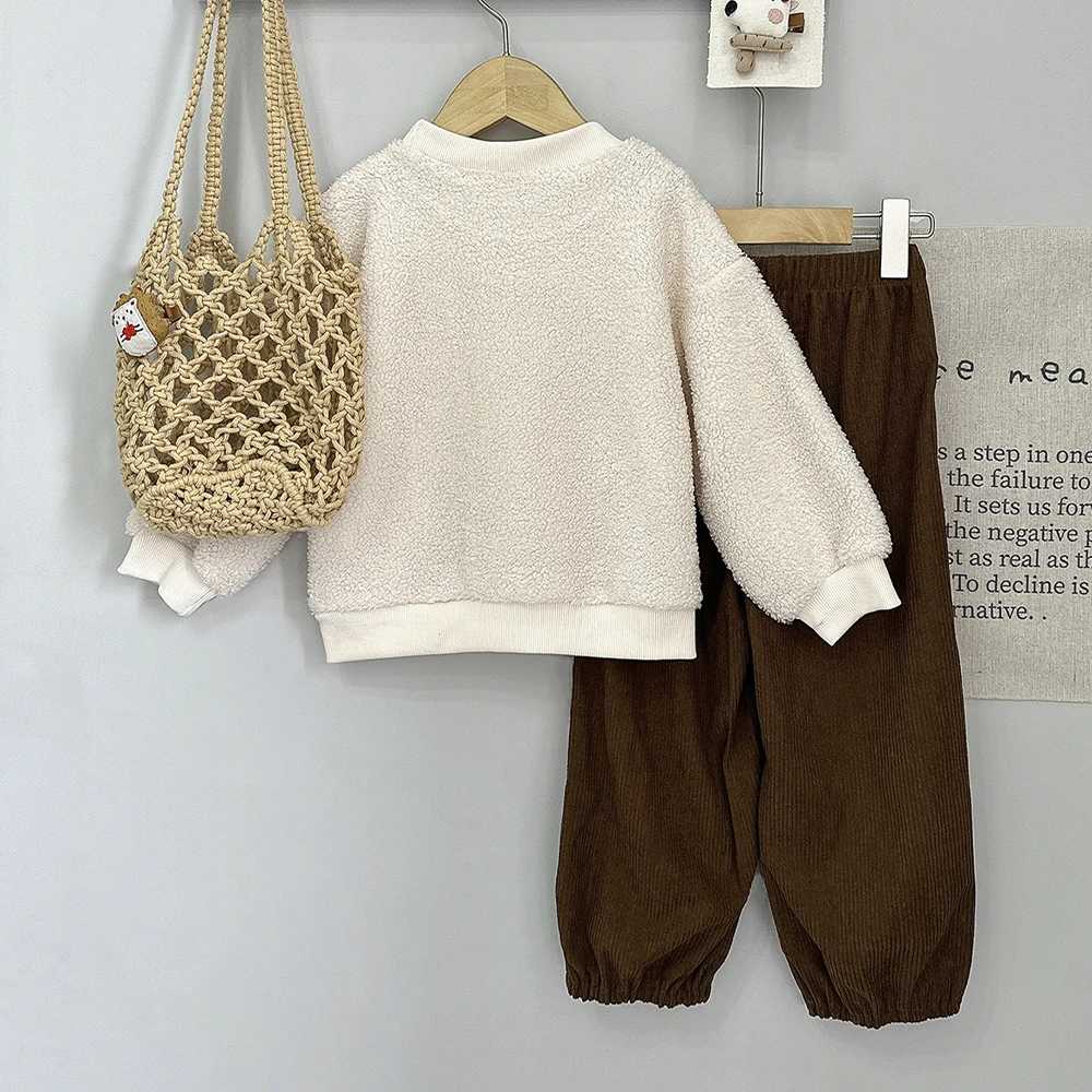 Girls' Two-piece Set Spring Autumn Korean Version Plain Children's Clothing Bow Decoration Long Sleeved Top+Solid Color Pants