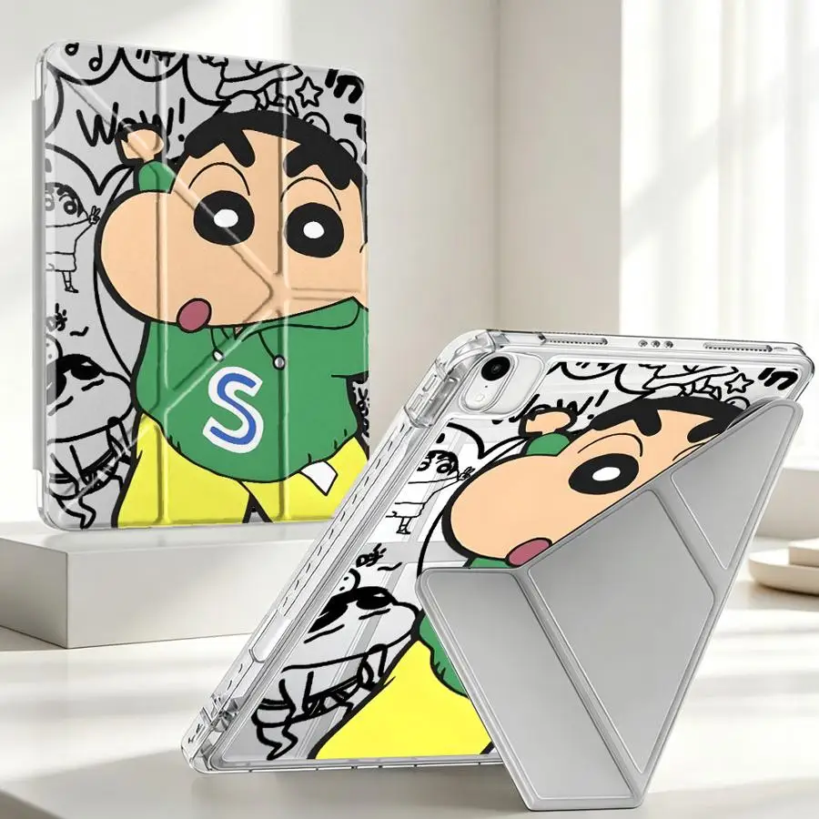 Tablet Case For Samsung Galaxy Tab A8 S10 Lite S9 Plus A9 Plus A11 S8 S7 FE With Pen Slot Cover Cute Crayon Shin Chan
