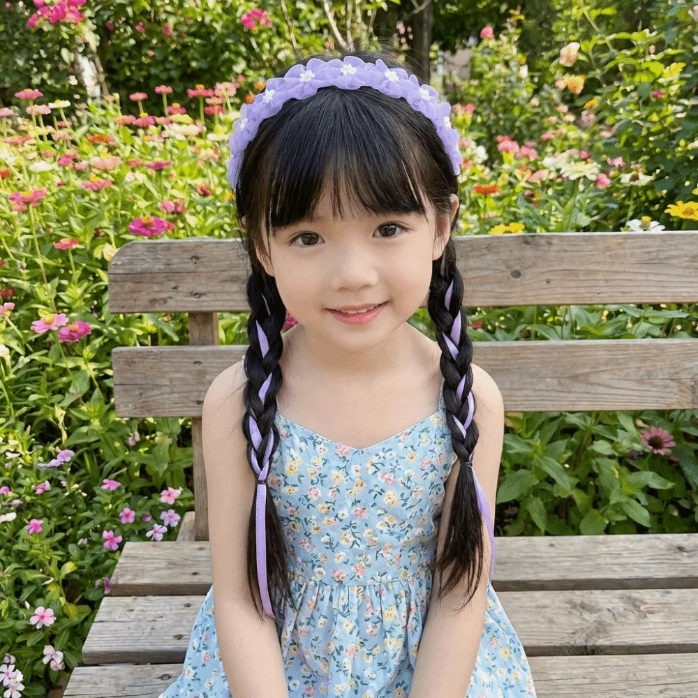 Tulle Flower Fairy Braided Headband Sweet Design Chinese Style Floral Headband Solid Color Snow Yarn Imitation Pearl Headband