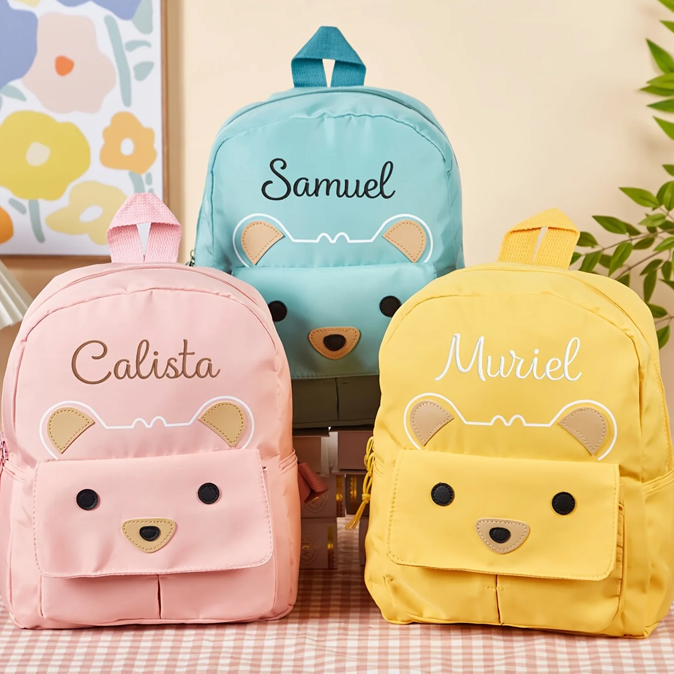 Cute Bear Backpack - Bear Head Design, Personalized Embroidered, Large Capacity for Autumn Outings, Travel & Daily Use