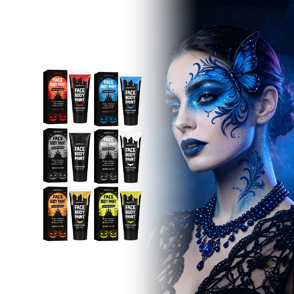 6Color 60g UV Neon Face Body Paint Neon Fluorescent Glow Safe Body Paint For Festivals Parties Halloween Makeup Festival Party