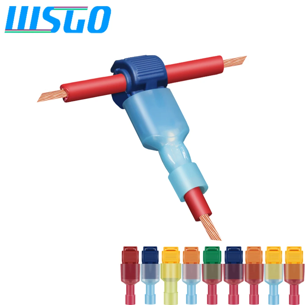 T-Tap Wire Connector,30/ 50 /100 Pairs Self-Peeling Quick Terminal Blocks, Insulated External Thread Disconnected Spade Shape