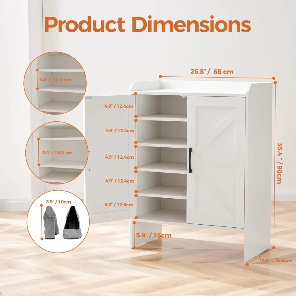 Zapatero de madera ajustable grande y moderno de 5 niveles con puerta para almacenamiento y organización eficientes