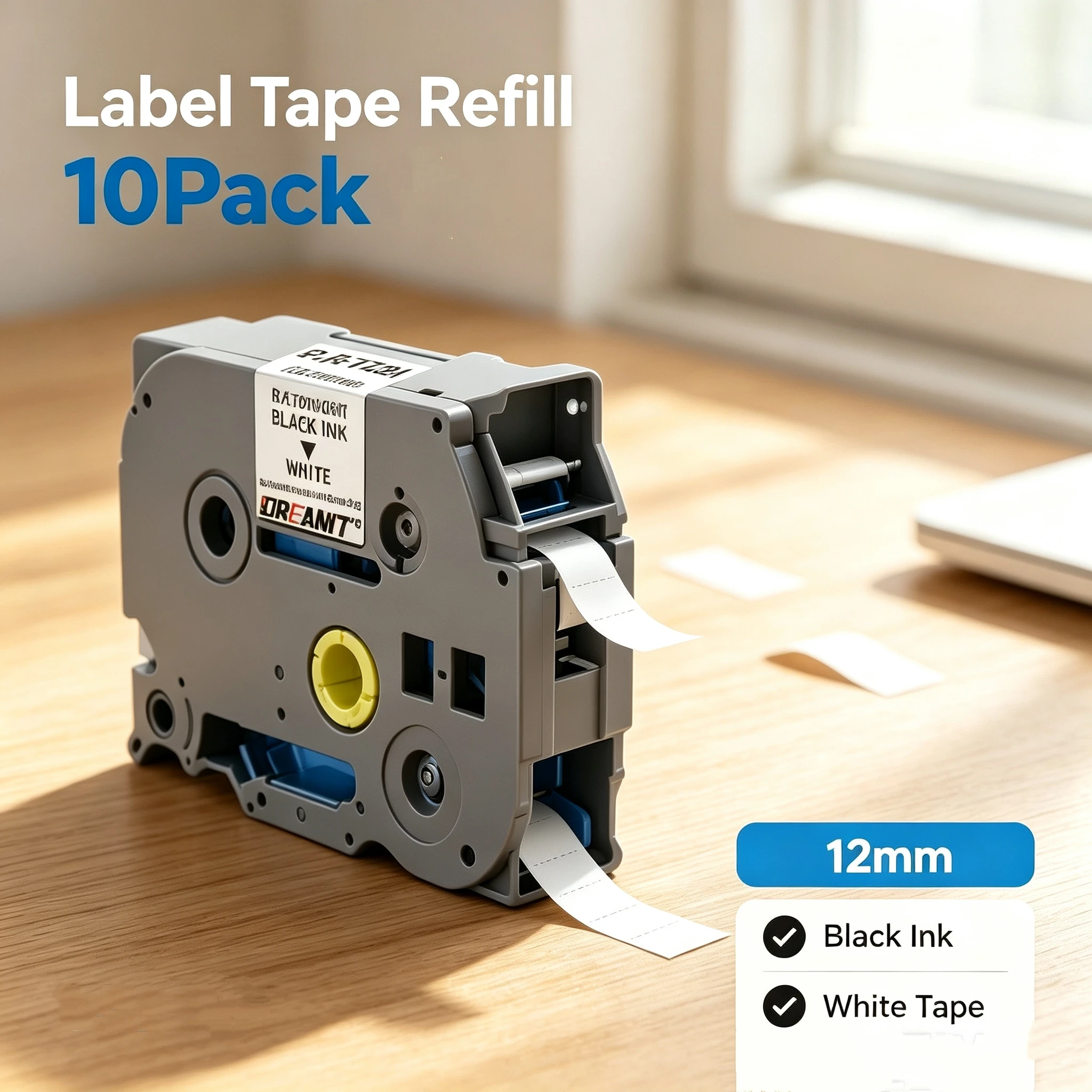 10 Pack TZe231 TZ-231 Replacement Label Maker Tape 12mm Black on White Waterproof Strong Adhesive Refill Cartridge Compatible with Brother P-Touch PT-D210 PT-D220 PT-H110 Storage