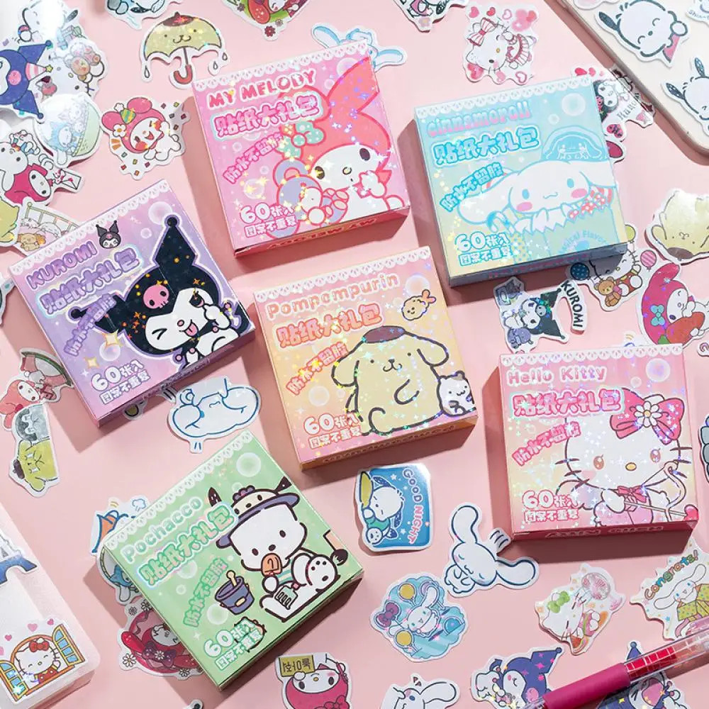 

Miniso A Box Set of 60 Pieces of Kuromi Hellokitty Girl's Planner with High Quality Paper Stickers and Cute Anime for Children