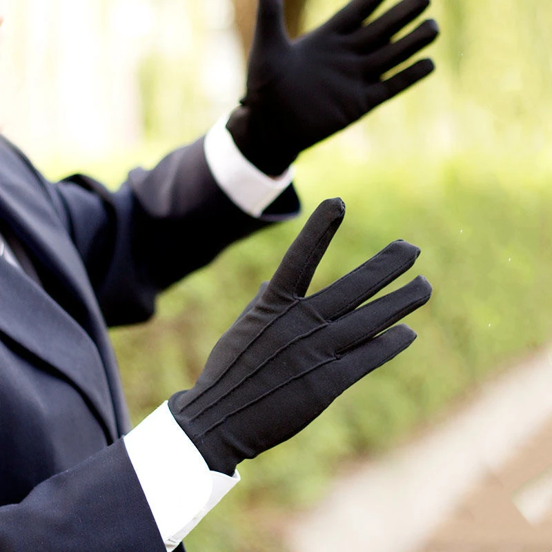 4Pieces Tuxedo Gloves White Formal Uniform Cotton Gloves Men Bleathable Full Finger for Guard Band Butler Costume Black Gloves