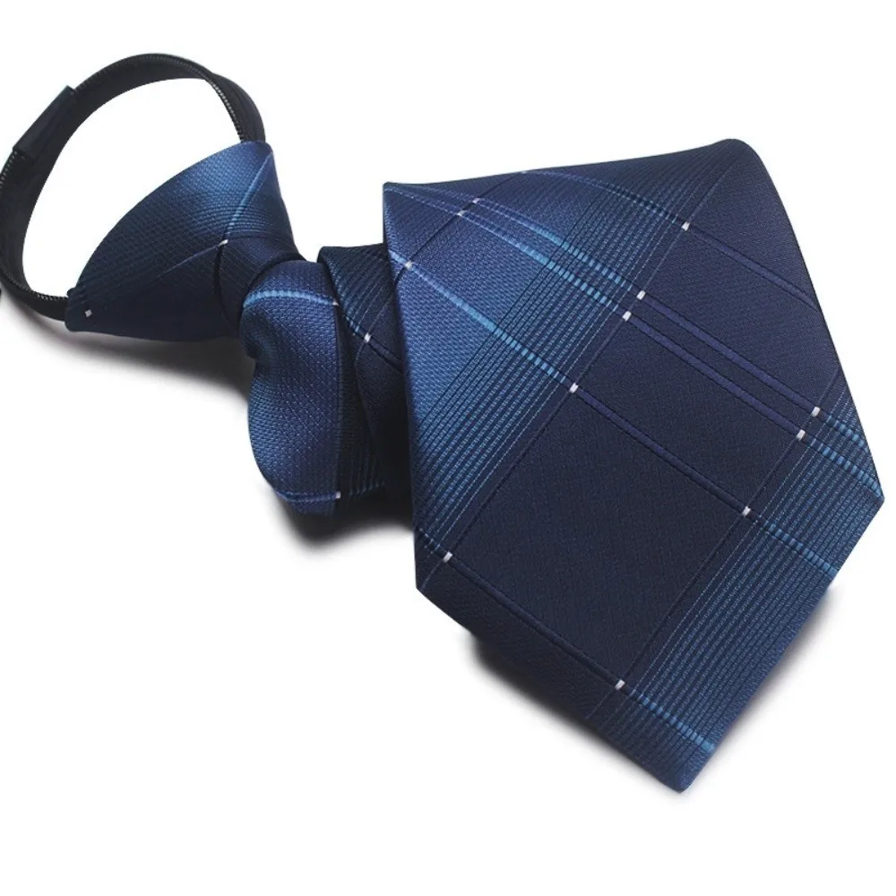 No-Tie Easy Zipper Tie 7cm Width Multi-Color Easy Pull Lazy Tie Plaid with Elastic Band Pre-Tied Zipper Necktie Formal Office