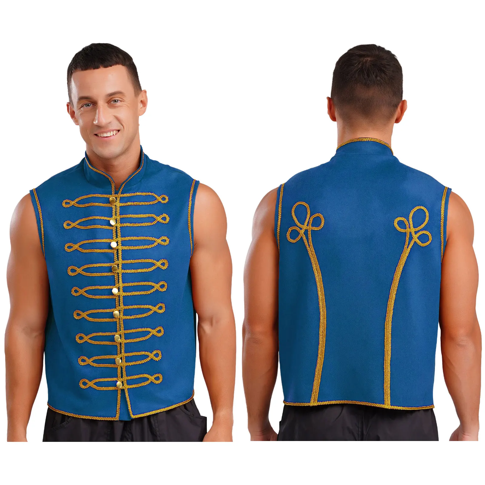 Mannen Middeleeuwse Prins Kostuum Punk Kostuum Stand Kraag Mouwloos Goud Trimmen Gouden Knoppen Retro Vest Tops Halloween Kostuum