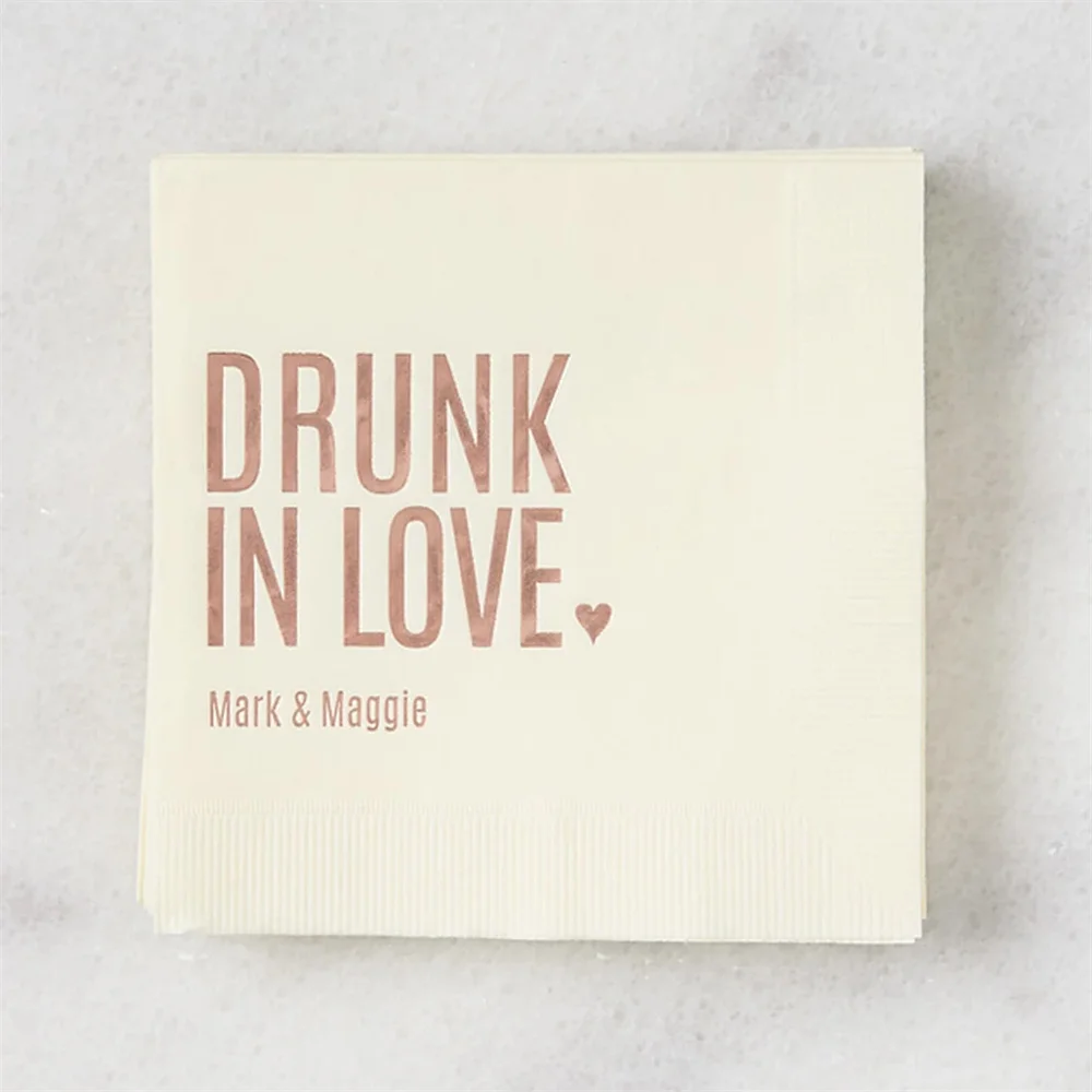 

50PCS Drunk in Love Party Napkins - Bachelor/Bachelorette - Customizable Printed Napkins, Foil Stamped, Wedding, Bridal Shower P