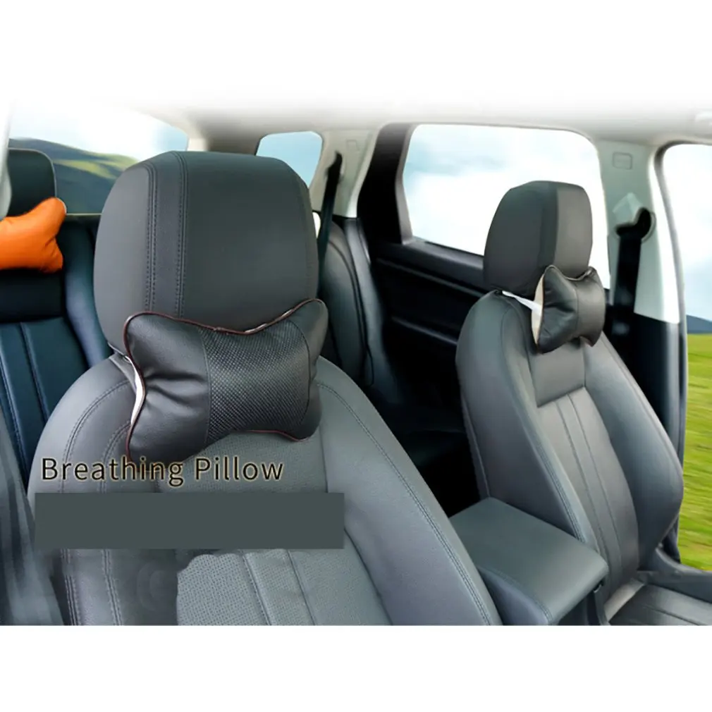 Car Home Dual-Use Denny Leather Headrest Car Interior Bone Neck Pillow Car Seat Breathable Massage Pillow