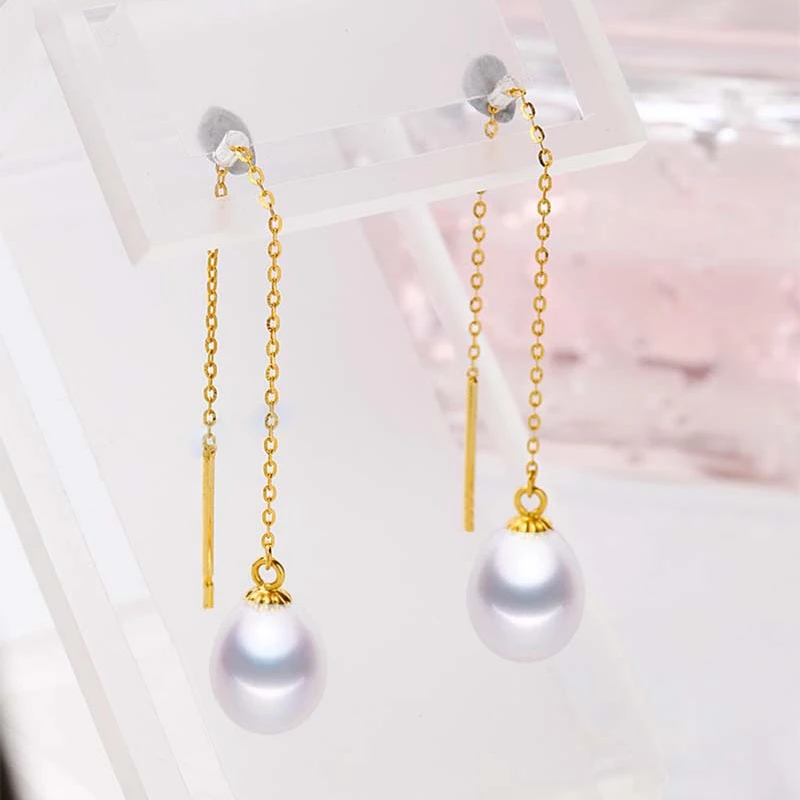 Real 925 Sterling Silver Pearl Dangle Drop Earrings Natural Pearls Trendy Ear Line For Women Fshion Jewelry Free Shipping