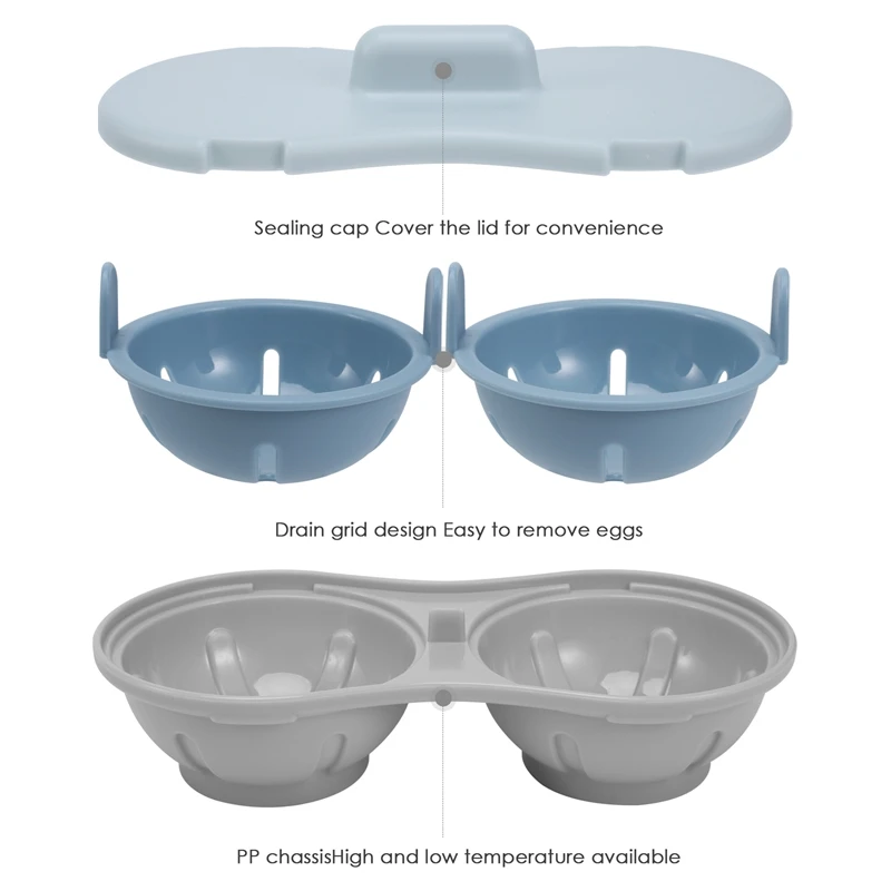 Microwave Egg Poacher, Double Layer 2 Cavity Edible Silicone Drain Egg Boiler Set, Double Cup Egg Boiler 2Pcs