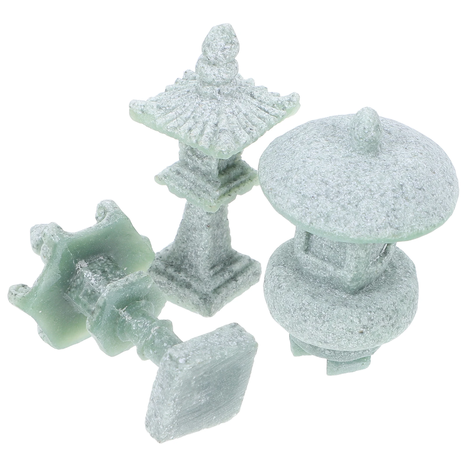

3 Pcs Stone Lantern Micro Landscape Ornaments Zen Mini Pavilion Statue Bonsai Decorations Garden Green Sandstone Figurines