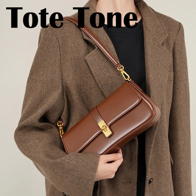 

Tote Tone underarm cowhide Genuine leather handbags women vintage shoulder bag female crossbody bags luxury high quality 2025