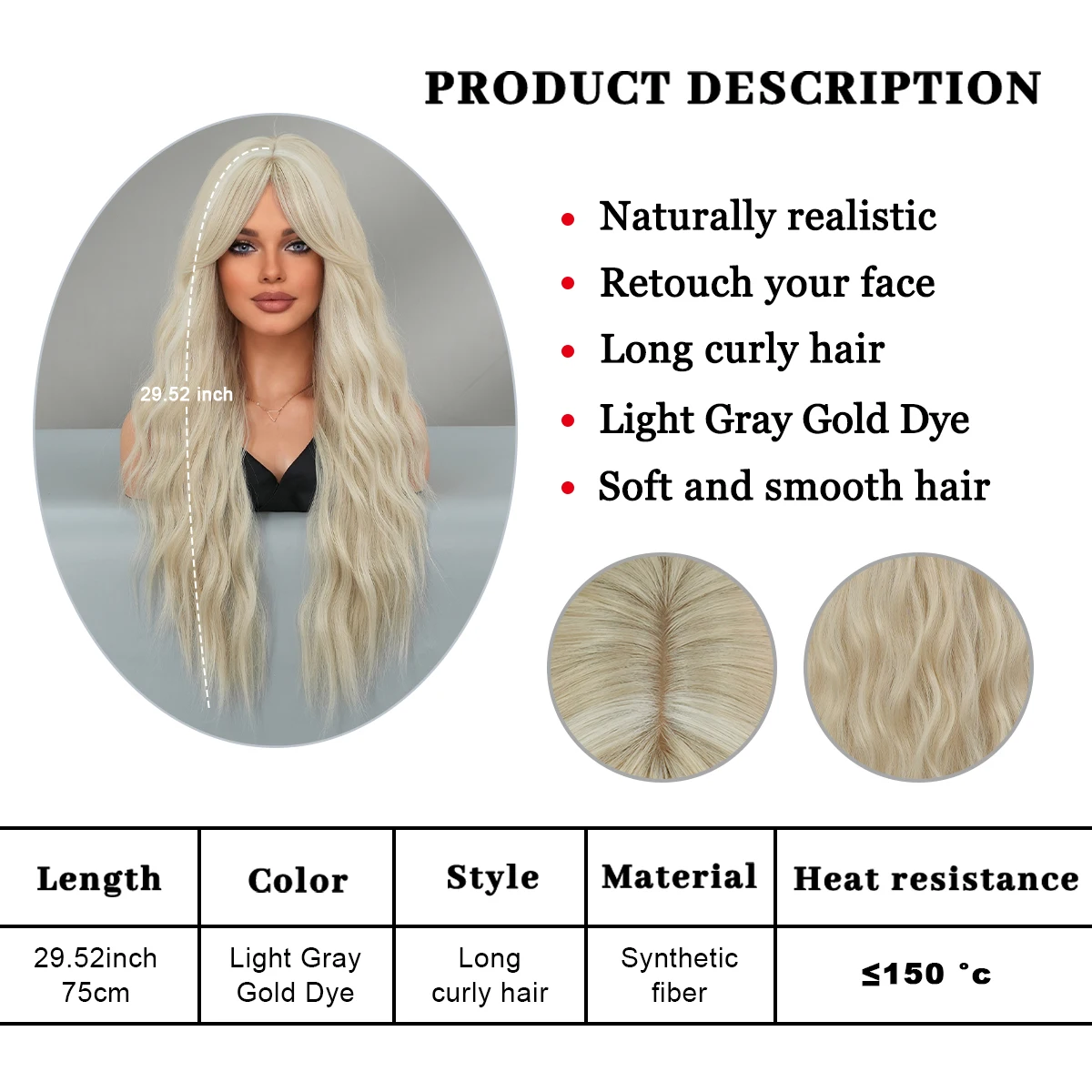 PARK YUN Long Wavy Hair Ombre Blonde Wig for Women Daily Party Highlight Silvery White Curly Wig Synthetic Natural Lolita Wigs