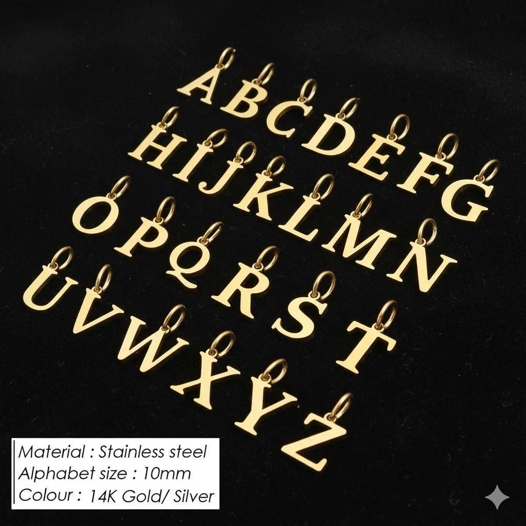 St-Delan Gold Plated 10mm Block Initial Charms A-Z Capital Letter Pendants for DIY Jewelry Making