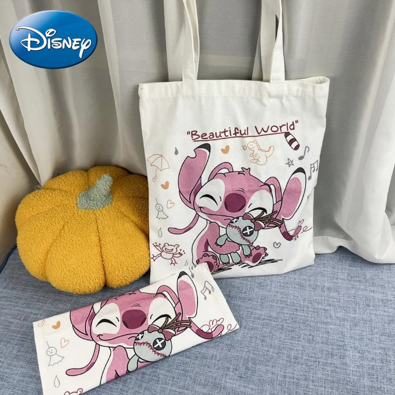 Disney Stitch Cartoon Canvas Bag Female Japanese Canvas Bag Student School Bag Shoulder Bag Large Capacity Hand-carrying Cute