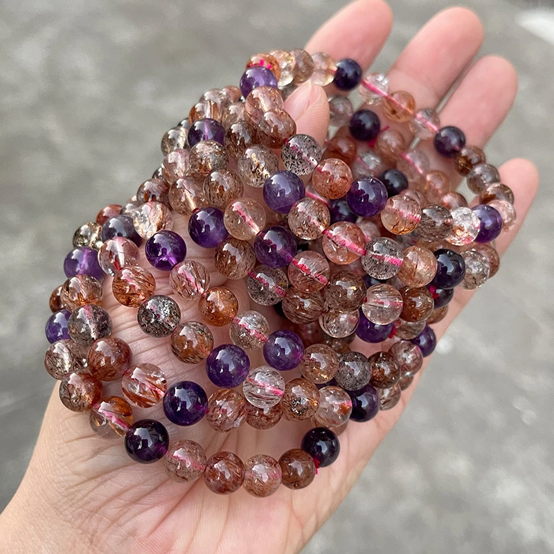 JD 7A Natural Colorful Super Seven Quartz Bead Bracelets Women Luxury Gems Reiki Healing Crystal Elastic Bangles Yoga Jewelry