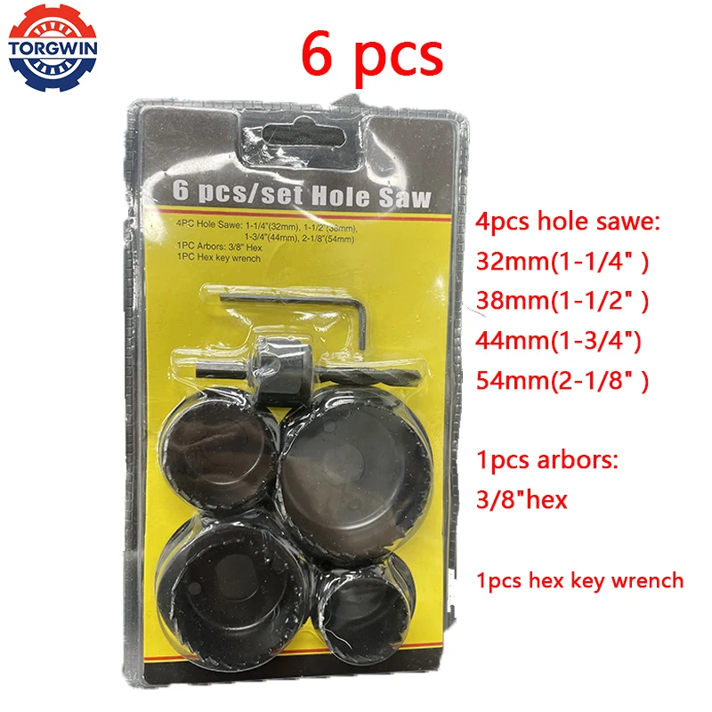 2/6pcs 목공 구멍 톱 세트 드릴 비트 탄소강 19-127mm 구멍 커터 세트 Plasterboard 천장 나무 구멍 톱 키트