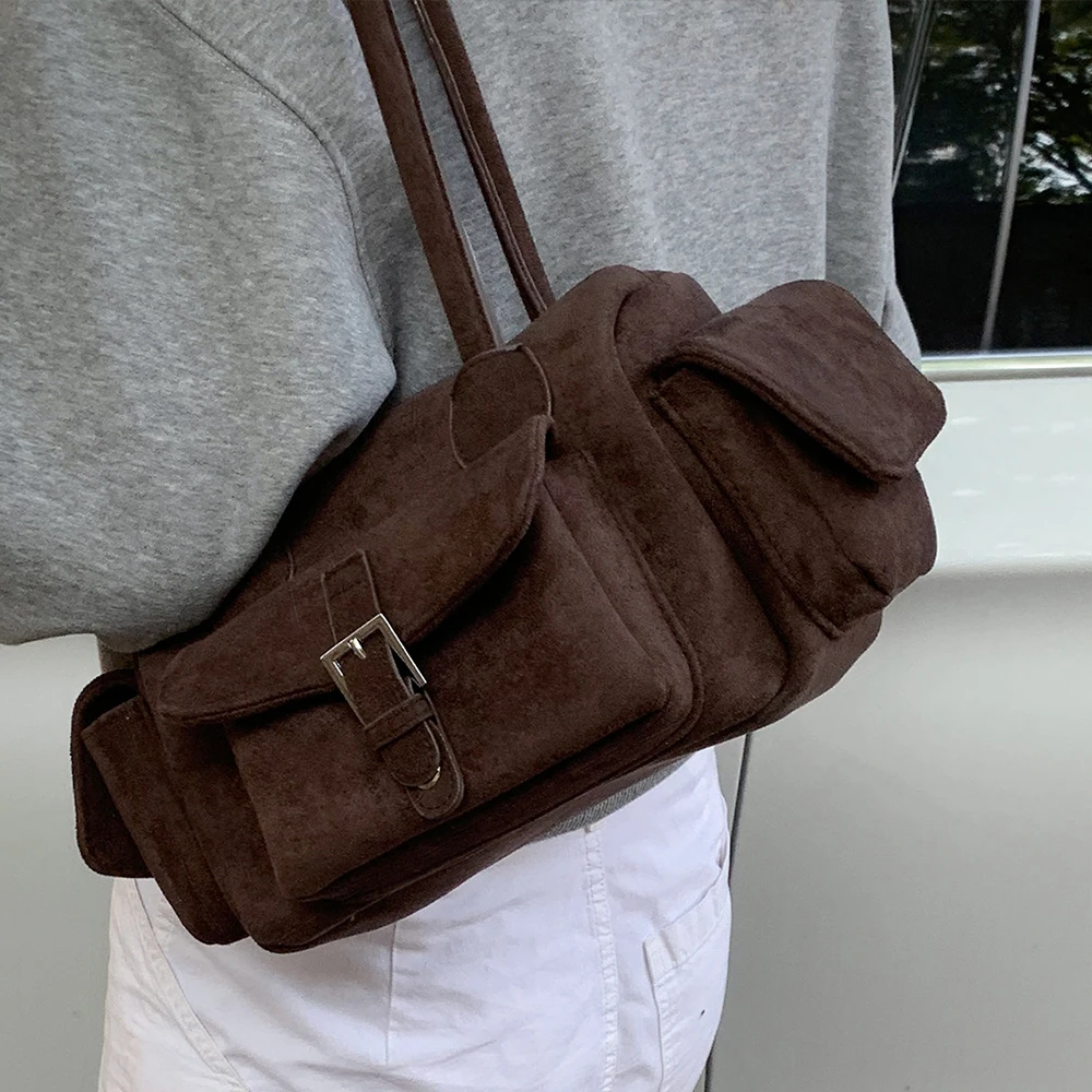 

Ретро сумка на плечо с несколькими карманами, зимние женские сумки из искусственной замши, высококачественные сумки-тоут для женщин, сумка-подушка, сумка-шоппер, клатч