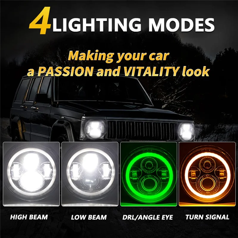 7 بوصة هالة LED المصباح مرحبا/لو مع الأخضر DRL العنبر بدوره مصباح إشارة ل جيب رانجلر JK TJ CJ أجزاء (أخضر)-Y79A