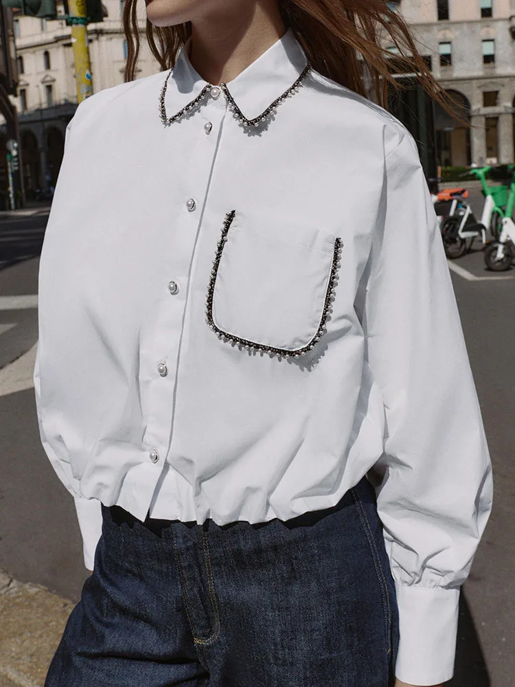 เสื้อผ้าผู้หญิงฤดูหนาวปี 2025 แขนยาว ปกพับประดับลูกปัด ผ้าไหมทรงพอง สไตล์หรูหรา ทันสมัย แบบดั้งเดิมของจีน...