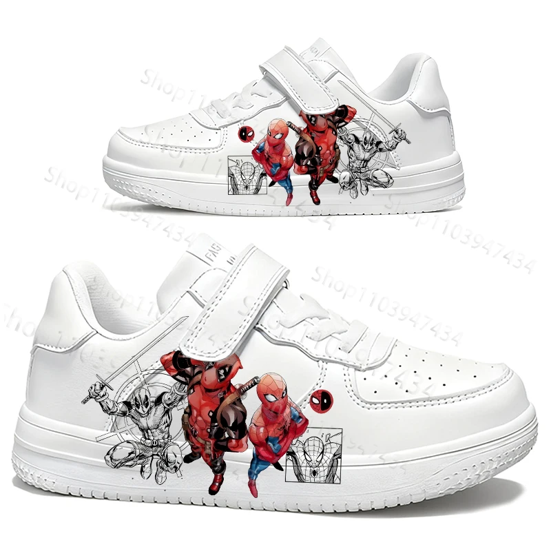 

Новая модель кроссовок Deadpool для родителей и детей, мужские, женские, детские, с креативным принтом, черно-белыми полосками, модные уличные белые кроссовки