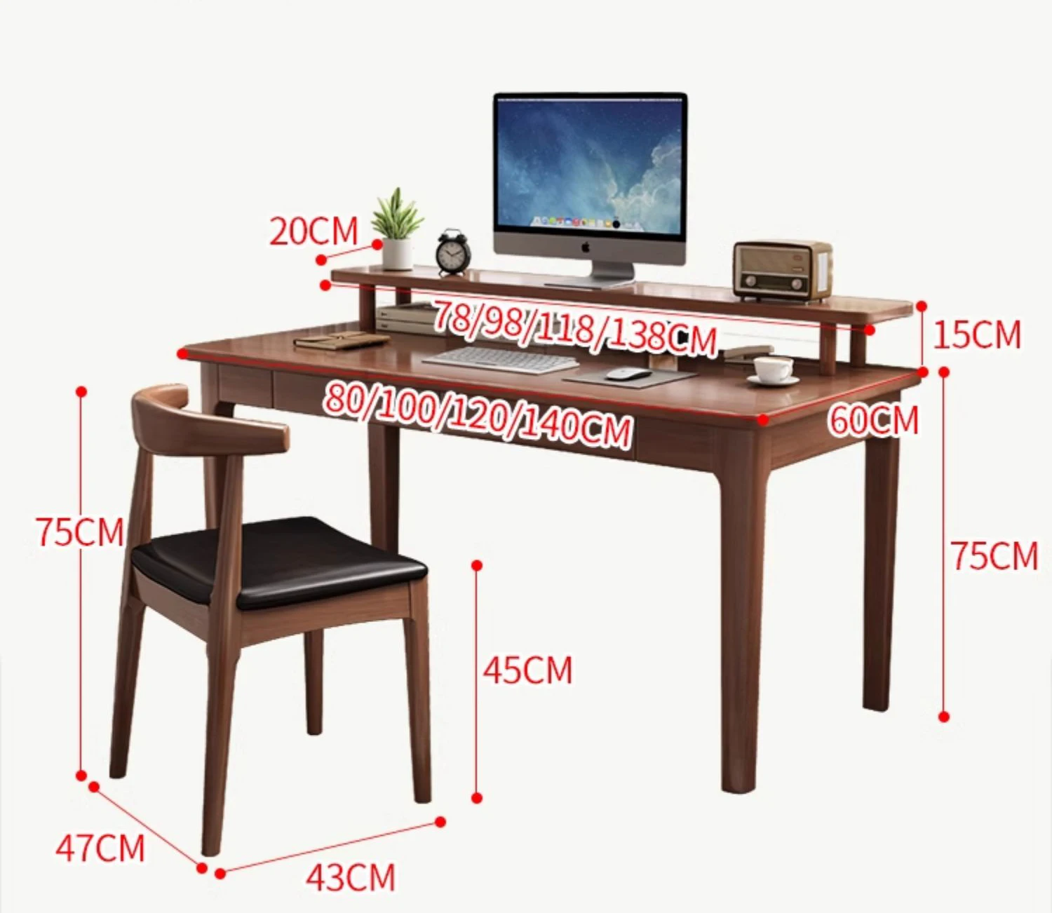 Nordic solid wood desktop computer desk with bookshelf, simple household student writing desk with keyboard stand for school use view 5