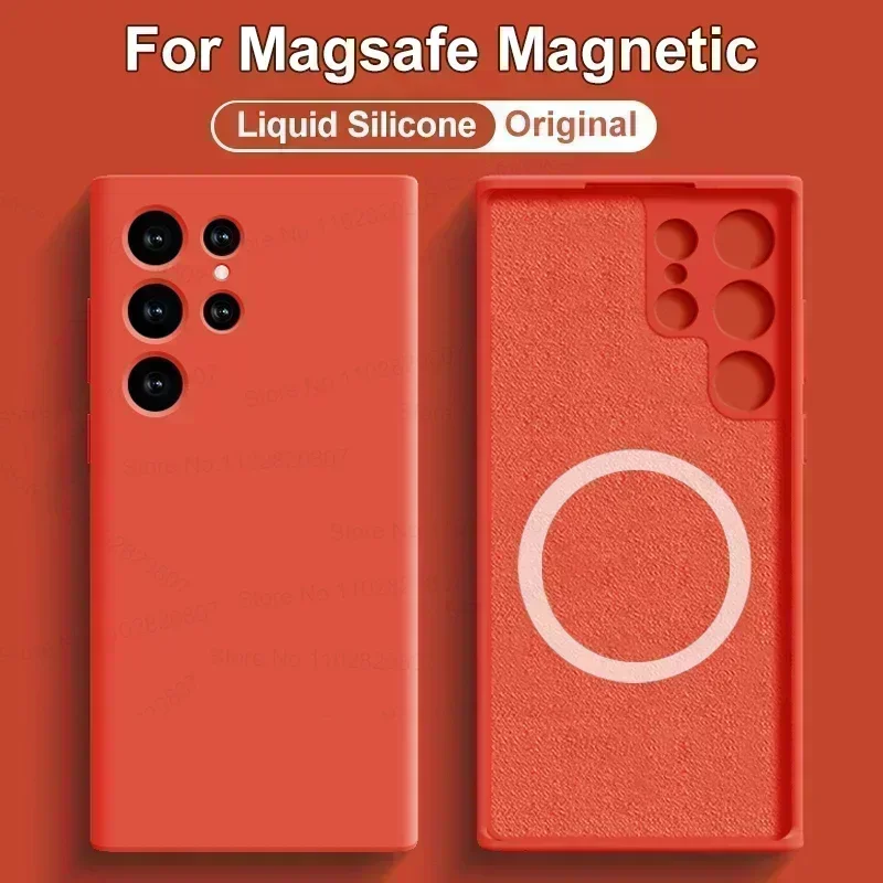 Original For Magsafe Magnetic Case For Samsung Galaxy S24 S23 S22 Ultra S21 Wireless Charging Cases Liquid silicone Bumber Cover