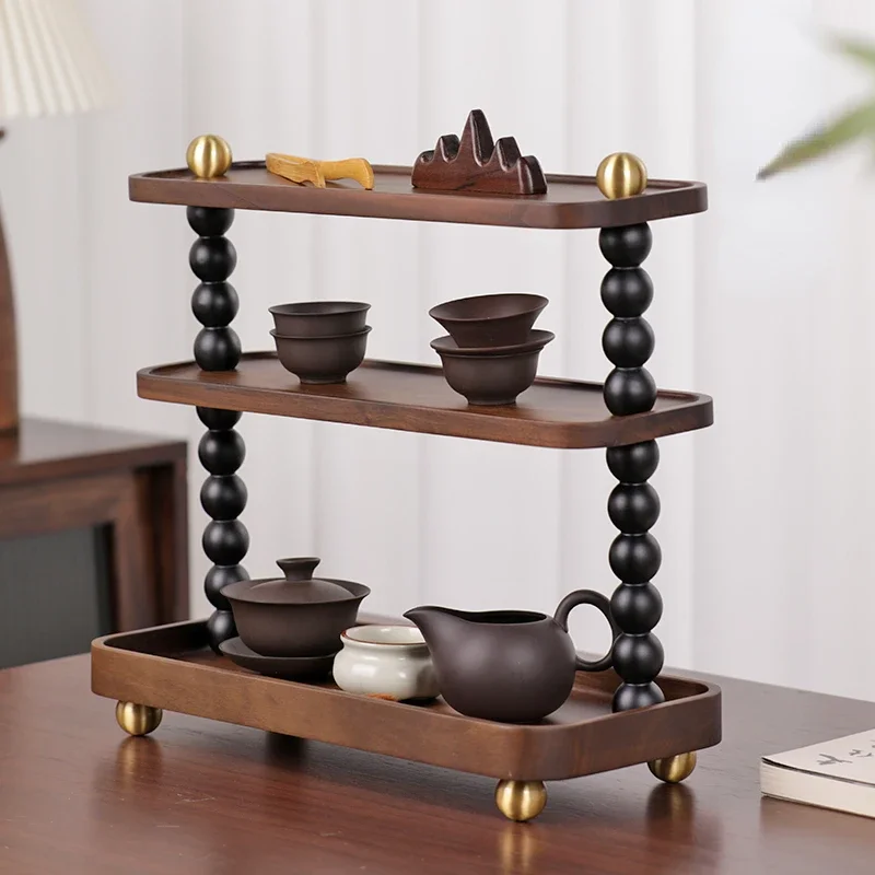 

Black Walnut Desktop Multilayer Storage Rack Advanced Sense Office Teahouse Cup Holders Perfume Cosmetics Bathroom Rack