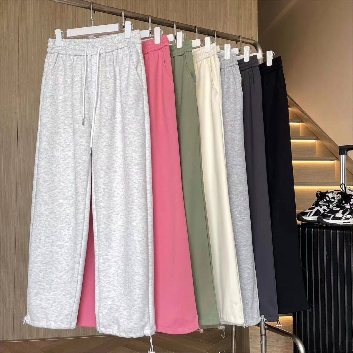 Jogger Freizeithose mit Kordelzug, locker sitzende Unisex-Hose mit hoher Taille, dehnbare gerade Hose, Frühling-Herbst-Trendmode, Baggy Gym Sweatpants – Detail 6
