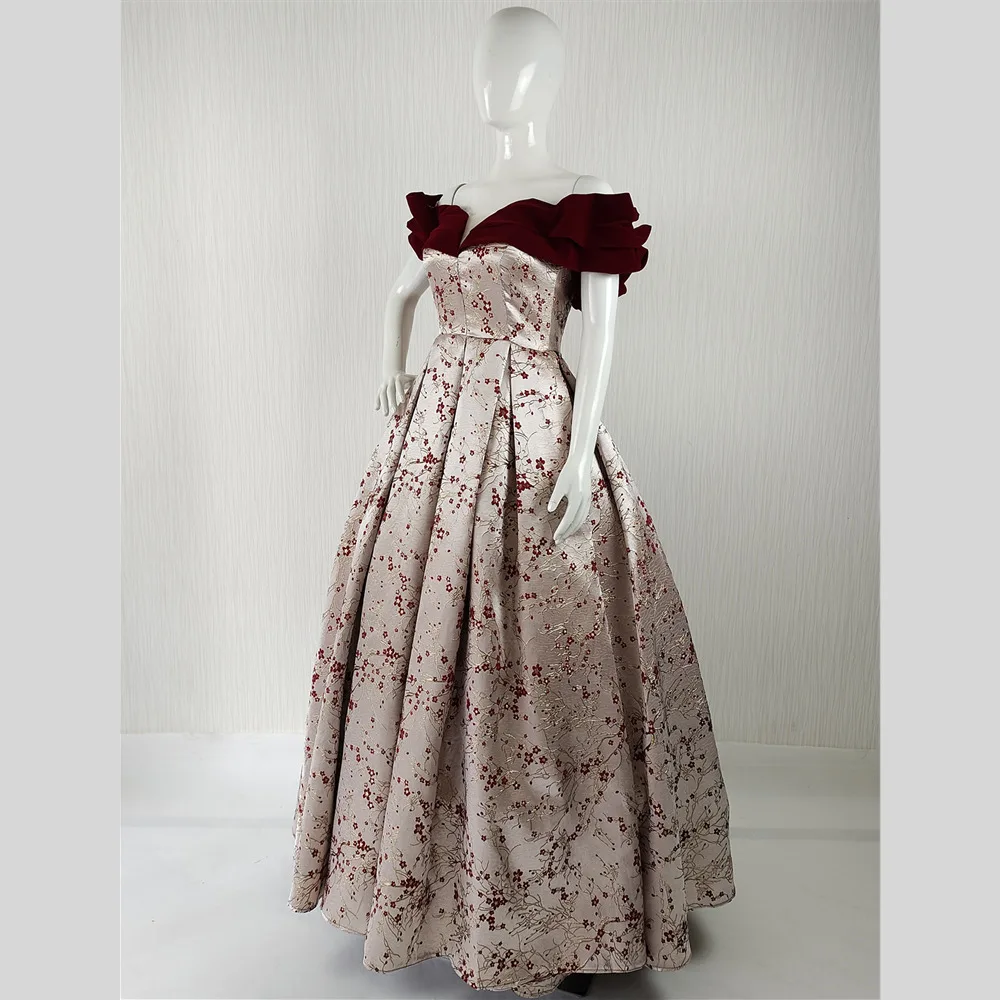 É yiiya personalizado foto real vestido de noite vinho vermelho fora do ombro princesa plissado até o chão plus size vestidos de festa femininos