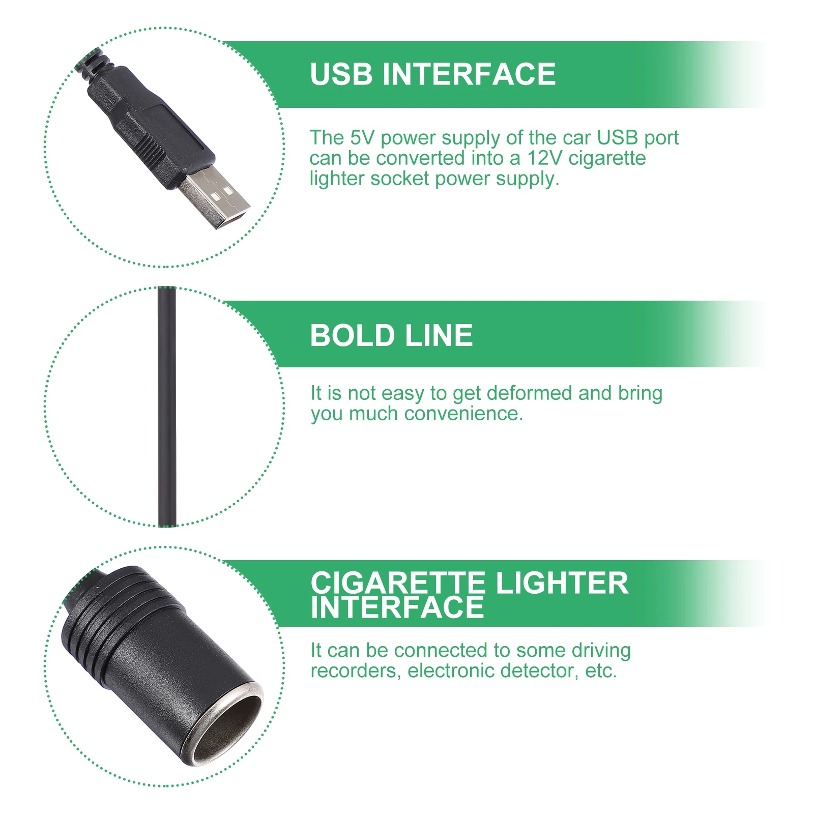 

5V Power Converter USB to Cigarette Lighter Adapter Car Female Socket Cable Inverter Boost Practical Driving Recorder
