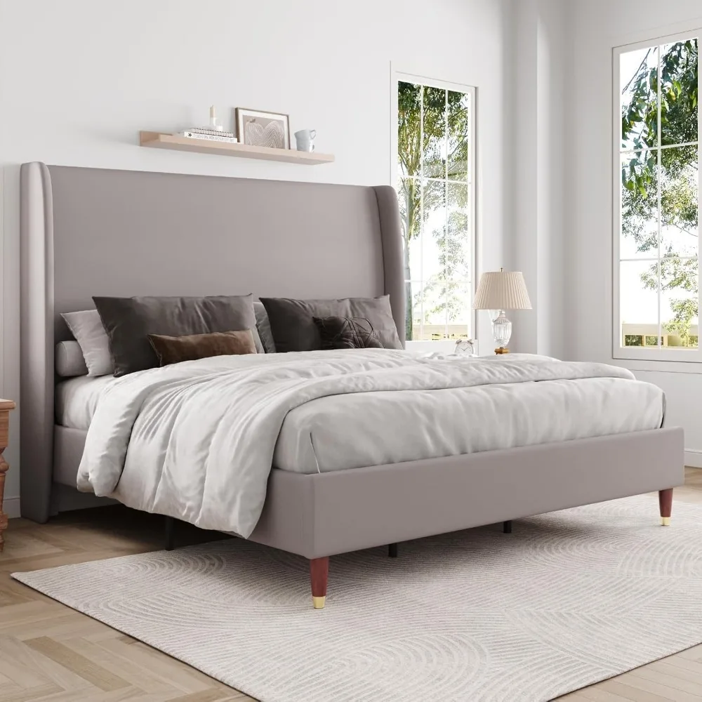 

Upholstered Bed Frame Queen Size Platform Bed with Wingback Headboard/No Box Spring Needed/Easy Assembly