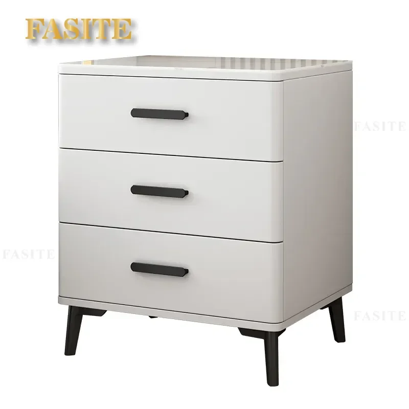 Nachttisch aus Massivholz mit Steinplatte, moderner, erhöhter Schrank, Stauraum für das Hauptschlafzimmer, lackiert