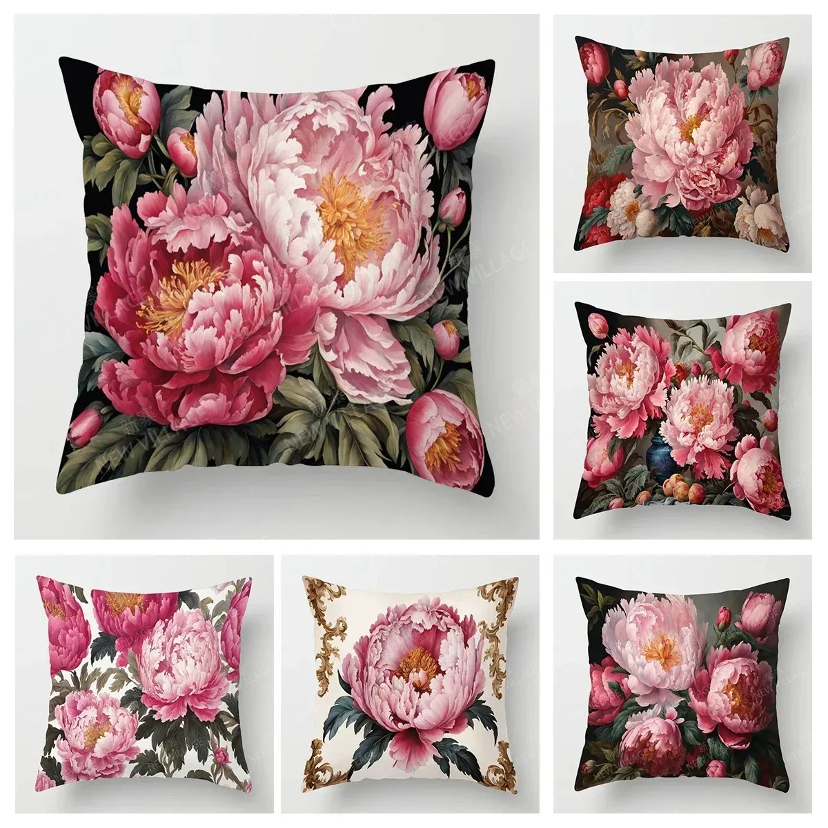

Home Decor Vibrant Peony Floral Print Pillow Covers Pattern Cushion Cover Suitable For Sofa Bedroom