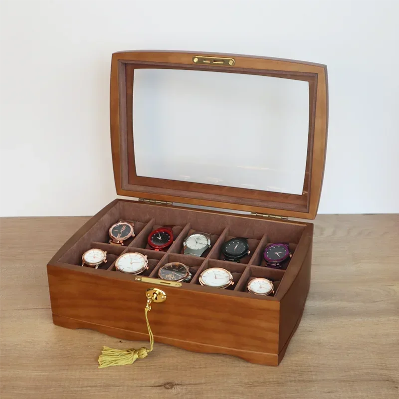 

YB Grids Retro Wooden Watch Box Watch Case Display Storage Box Men Women Watches Jewelry Boxes